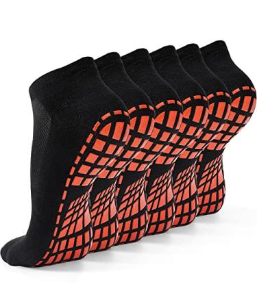NOVAYARD 6 Pairs Non Slip Grip Socks Yoga Pilates Hospital Socks Sticky Grippers for Men Women Black Large