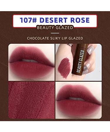 Beauty Glazed Chocolate Lipstick - Matte Lip Glaze Waterproof Lip Gloss Sexy Red - Desert Rose #107 | International Shipping - Buy Online on GoSupps.com