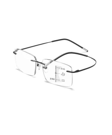 Ultra-Lightweight Rimless Reading Glasses for Men Progressive Multifocus Readers Anti Blue Light Glasses(Grandeur:2.0x)