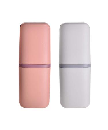 Vsmano 2 Pcs Travel Toothbrush Case 2 in 1 Plastic Portable Toothbrush Holder Toothpaste Travel Case for Travel Business Hom Camping School (Pink+Ivory White)