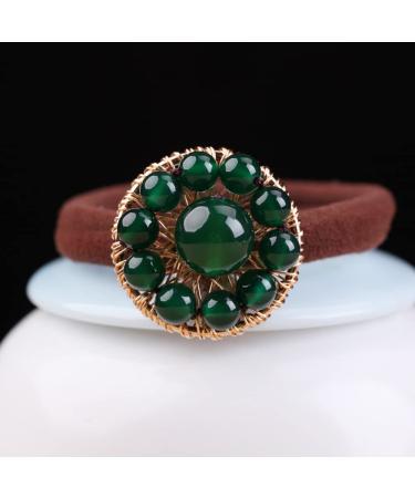 Natural Jade Gemstone Hair Tie - Emerald Jade Elastic Ponytail Rope for Women | Retro Chinese Hair Accessories and Bridesmaid Gift - Buy Online on GoSupps.com