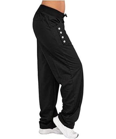 Handyulong Women's Stretch Cargo Yoga Pants with Pockets - Black | Wide Leg Palazzo Trousers for Workout and Relaxation - Buy Online on GoSupps.com