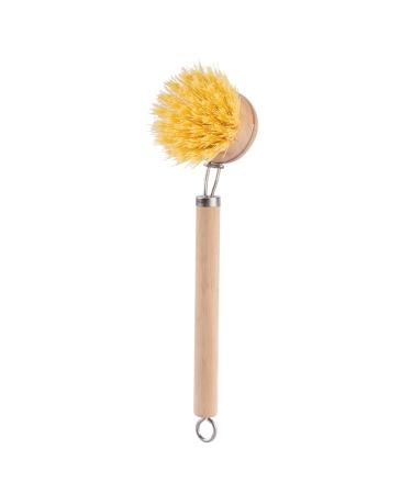 Erhigher Eco-Friendly Dish Scrubber Kitchen Supplies Pot Brush with Long Wooden Handle Strong Decontamination Comfortable Grip Household Cleaning D