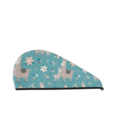Hair Towel Wrap Hair Drying Towel with Button Towel Turban Head Towel to Dry Hair Quickly (Teal Mama Llama)