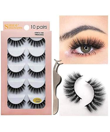 10 Pairs of 3D Natural False Eyelashes with Tweezers | Reusable Handmade Thick Fluffy Eyelash Extensions - #G600 - Buy Online on GoSupps.com