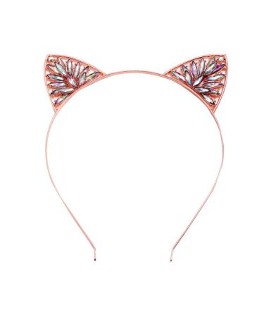 Lurrose Cat Ears Headband Crystal Rhinestone Cat Hair Band Hair Accessories for Christmas Birthday Wedding Party (Rose Gold)