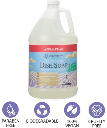 Ginger Lily Farms Plant-Based Dish Soap - Concentrated Apple Pear Scent 1 Gallon Refill Max Grease Cleaning Power Cruelty-Free International Shipping - Buy Online on GoSupps.com