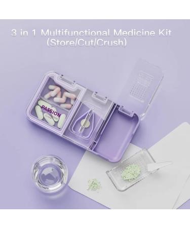 CFMOUR 3-in-1 Pill Cutter & Crusher - Splitter for All Pill Sizes Portable Pill Carrier & Grinder with Brush - Ideal for Elderly Kids & Pets - Purple - Buy Online on GoSupps.com