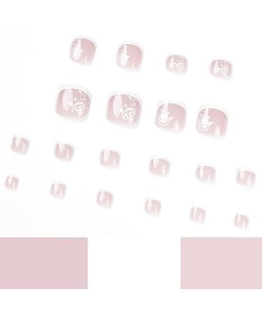 RODAKY Square French White Border Flower Toenail Art - 24Pcs Fake Nail Tips for Women - Buy Online on GoSupps.com
