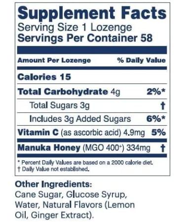 Manuka Health MGO 400+ Manuka Honey Lozenges with Lemon & Ginger - 58 Count - 8.8 oz - 100% Natural with Vitamin C - Buy Online on GoSupps.com