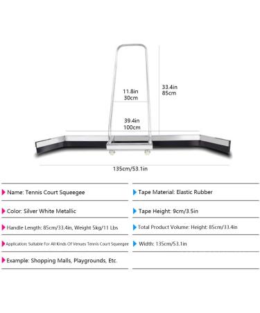 Sport Tennis Court Squeegee Stainless Steel Squeegee Sweeper Water Broom Commercial Floor Water Remover Rain Shuttle with EVA Foam Blade and Wheels Silver - Buy Online on GoSupps.com