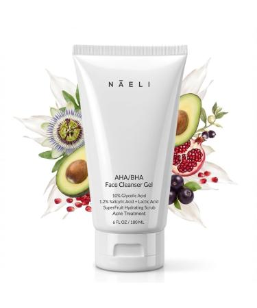 NAELI AHA/BHA Exfoliating Face Wash - 10% Glycolic Acid & Salicylic Acid Cleanser Anti Aging Acne & Wrinkle Reducing Facial Exfoliant Pore Minimizer & Brightening Gel 6 oz 6 Fl Oz (Pack of 1)