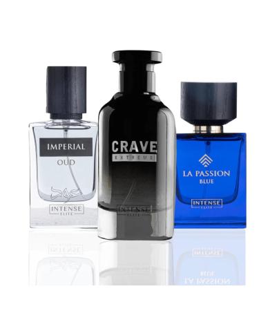 Eau De Parfum Men Sprays Crave Extreme La Passion Blue 100ML (3.4 OZ) Imperial Oud 50ML (1.6Oz) (Pack of 3) - Long-Lasting Arabian Perfumes for Men - Elegant Valentine s Day Gifts COLLECTION