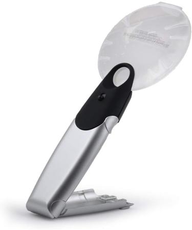 5X 2-in-1 Illuminated Handheld Magnifier Foldable Desktop Magnifying Lamp with LED Lights and Stand for Reading Observing Crafting Hands Free Suitable for Seniors Macular Degeneration Low Vision - Buy Online on GoSupps.com