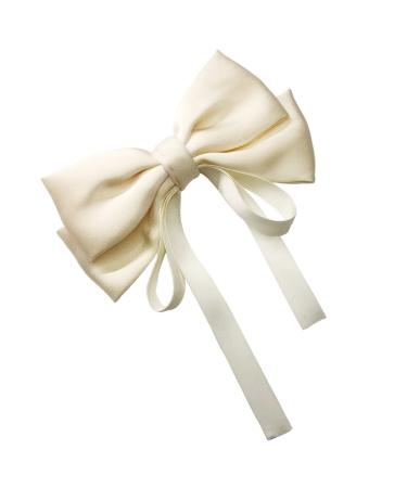 LINAYOHA 1 Pcs Ivory Silky Satin Large Hair Ribbon Bow Clip For Woman Girl Grosgrain Hair Bow Ponytail Clip Big Bowknot Hair pin Alligator Clip Barrette Accessories Gift Hair Headwear for Daily Life