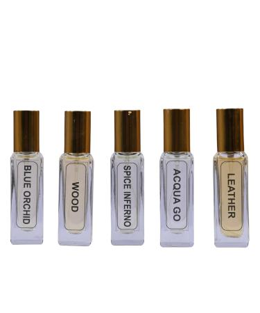 Blue Orchid Wood Spice Inferno Acqua Go Leather| Luxury Eau De Perfume| 5x20ML Set (100ML)| 35% Concentration Oil Perfume| Luxury Perfume For Mens| 8HR Long Lasting| Best Perfume Set