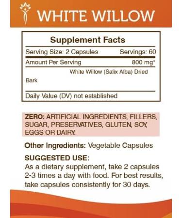 White Willow Capsules 800mg - Salix Alba Dried Bark Supplement - 240 Capsules - Buy Online on GoSupps.com