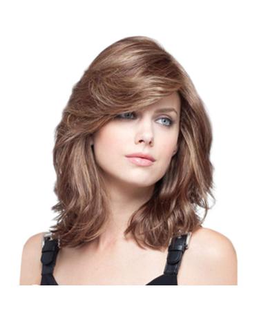 TIREOW Medium Length Curly Brown Wig for Women - Synthetic Water Wave Hair Wig - Buy Online on GoSupps.com