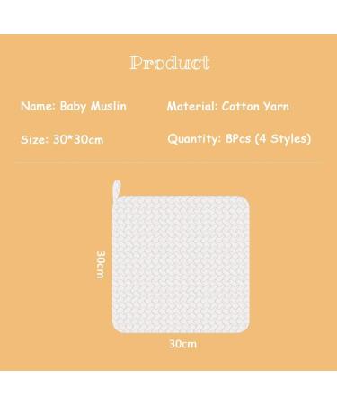Buy CAIERY 8PCS Baby Musselin Wash Cloths | Soft Cotton Bath Towels & Multi-Purpose Wipes for Newborns - 30cm x 30cm - Buy Online on GoSupps.com