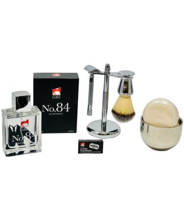 G.B.S Premium Shaving Kit Long Handle Safety Razor Cologne Shaving Brush Chrome Shave Bowl Shaving Soap Shaving Razor and Brush Stand and Blades