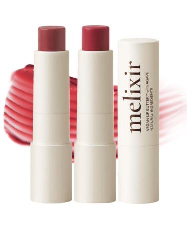 Melixir Vegan Lip Butter Duo Set Hydrating Tinted Lip Balm Gift Set with Shea Butter, Moisturizing for Dry Chapped Lips, Petrolatum-Free, Bee-Free, Sheer Natural Finish (Dewy Rose & Nudy Rose)