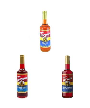 Torani Peach Flavor Syrup 750ml & Torani Red Raspberry Flavour Syrup 750 Milliliter & Torani C-34016 Syrup Strawberry 750 Milliliter (Pack of 1) Flavor Syrup+ Raspberry Syrup + Strawberry