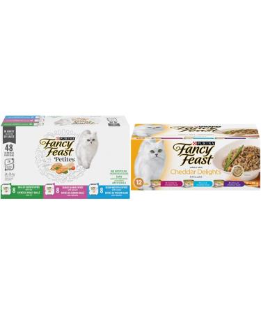 Fancy Feast Wet Cat Food Variety Bundle: Petites in Gravy Collection | Cheddar Delights Grilled Variety Wet Cat Food + Wet Cat Cheddar Food