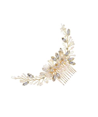 Didiseaon 1pc Pearl Comb Pearl Wedding Comb Gold Hair Ties Bride Hair Comb Bridal Headpiece Crystal Hair Clips Sparking Handmade Comb Barrette Gold Tiara Women's Manual Accessories
