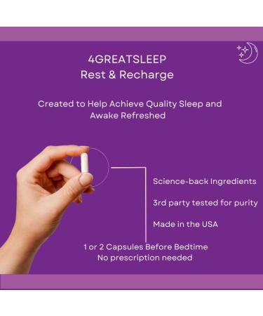 4GreatSleep Natural Sleep Aid with Melatonin, GABA, Ashwagandha & L-Tryptophan Fall Asleep Faster, Stay Asleep Longer Non-Habit Forming Sleep Support for Adults 60 Capsules 1 - Buy Online on GoSupps.com