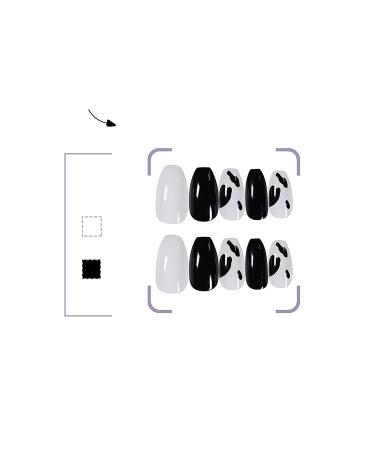 MISUD 24Pcs Medium Coffin False Nails - Fashion Ballerina Black White Cow Press on Nails for Women - Glossy Acrylic Nails - Buy Online on GoSupps.com