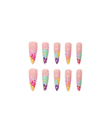 Justotry 24pc Colorful Stiletto Nails - Flower & Rainbow French Press On Fake Nails for Women - Buy Online on GoSupps.com