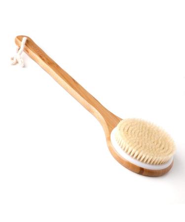 Ithyes Body Brush Dry Brushing Back Scrubber Shower Bath Brush Bamboo Wood Long Handle Natural Bristles exfoliating Massage Improve Blood Circulation Cellulite