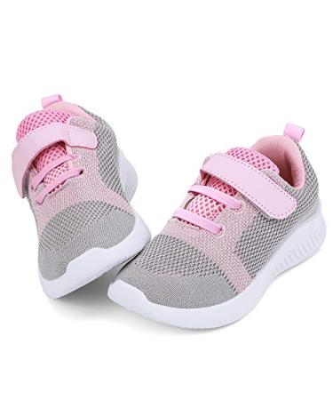 nerteo Toddler/Little Kid Boys Girls Shoes Running/Walking Sports Sneakers 5 Toddler Light Grey/Pink
