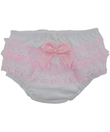 Soft Touch Baby Girls Frilly Pants/Knickers/Nappy Covers (0 to 18 Months) (White/Pink 12-18 Months)