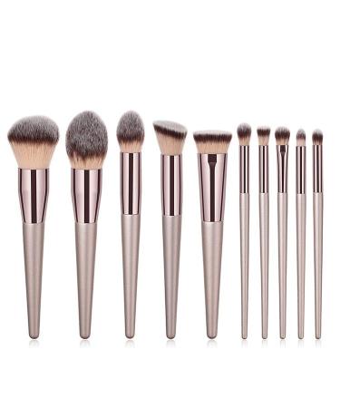 Champagne Gold 10-Piece Makeup Brush Set - Lip Powder & Foundation Brushes for Flawless Application | International Shipping Available - Buy Online on GoSupps.com