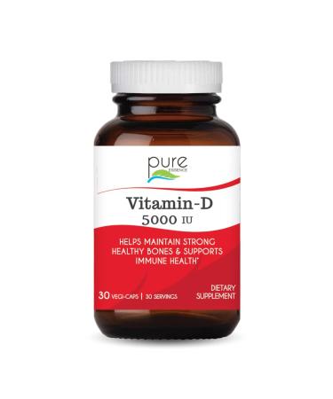 Pure Essence Labs Vitamin D - 5000 IU of Vitamin D from 100% Pure Cholecalciferol - 30 Vegetarian Capsules