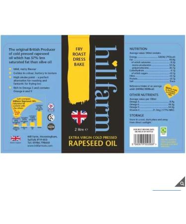 Hillfarm Extra Virgin Cold Pressed Rapeseed Oil | Rich in the 3 Omega's | Golden in Colour | Buttery in Taste | Fry | Roast | Dress & Bake | 2L - Buy Online on GoSupps.com