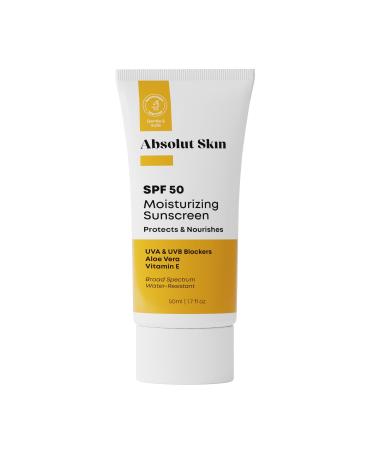 AbsolutSkin SPF 50 Moisturizing Sunscreen Lightweight Daily Face Sunscreen with Aloe & Vitamin E No White Cast 60ml
