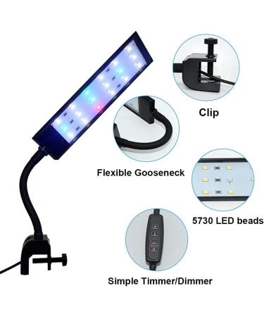 VARMHUS 7W RGB Fish Tank Clip-on LED Light with Timer and Dimmer - Aquarium Plant Lighting Clamp for Freshwater and Saltwater Tanks - Buy Online on GoSupps.com