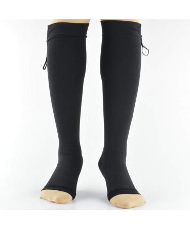 Amadon Compression Stockings for Men & Women | Open Toe Support for Varicose Veins Edema & Pregnancy | Black LL - Buy Online on GoSupps.com