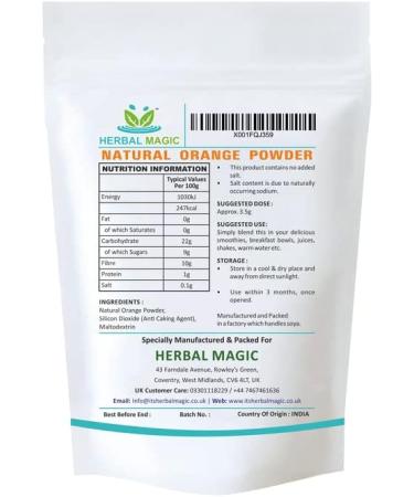 Herbal Magic Pure & Natural Orange Juice Powder - Ideal for Smoothies, Shakes, Baking & Ice Cream - 100g (Pack of 1) - No Fillers or Preservatives - Buy Online on GoSupps.com