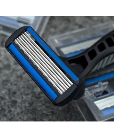 Generic men's hand razor set safety razor 6-layer stainless steel hair removal razor blades interchangeable shaving heads shaving tools (1 razor handle and 12 blades)