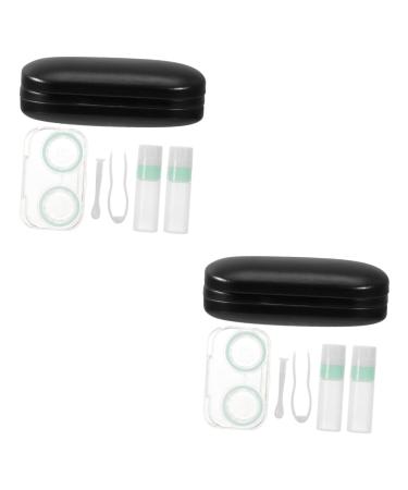 Healeved 2 Sets Double Layer Glasses Case Various Glasses Holder Lens Case Eyeglasses Case Set Hard Glasses Case Eyeglasses Container Shot Glasses Leather Pu Travel Dual Purpose Lens