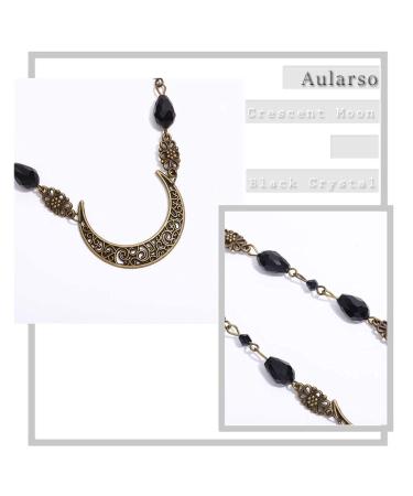 Aularso Vintage Bronze Crescent Moon Head Chain with Crystals - Halloween Hair Accessory for Women and Girls (Black) - Buy Online on GoSupps.com