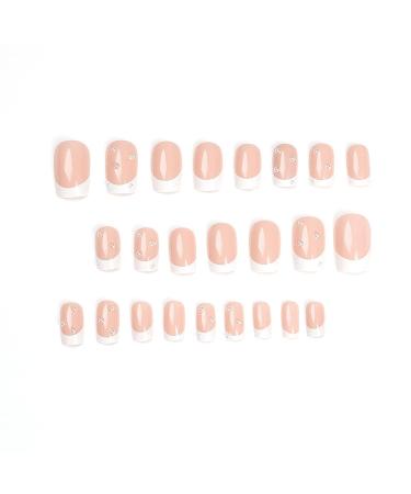 MISUD Glossy Square French Tip Fake Nails - 24Pcs | Pearl Acrylic Designs | White Glue-on False Nails for Women & Girls - Buy Online on GoSupps.com