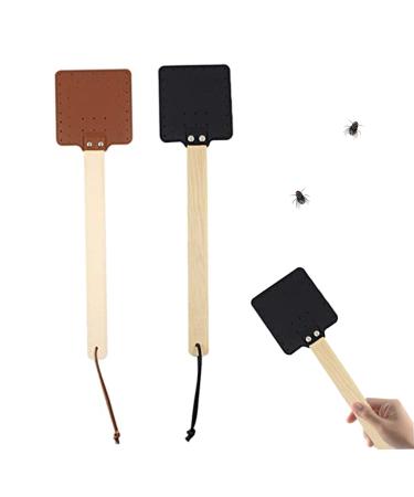 Fly Swatter Hand 2PCS PU Fly Swat with Wood Hand Simple Rustic Fly Squatters 44x13x11.5cm Manual Fly Bat with Hanging Rope for Indoor Outdoor Mosquito Control