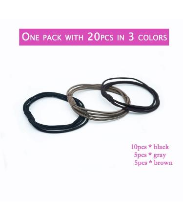 20pcs Seamless Elastic Hair Ties Bracelets for Men, Women, and Girls - Pony Tail Holders for Thick, Thin, Curly Hair - No Damage Hair Bands in Black, Gray, Brown - Buy Online on GoSupps.com