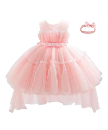 Miipat Baby Girl Dress Tulle Sleeveless Toddler Girls Princess Party Birthday Dresses Wedding Baby Flower Girl Dress with Headband 6 Months- 6 Years 18-24 Months Pink