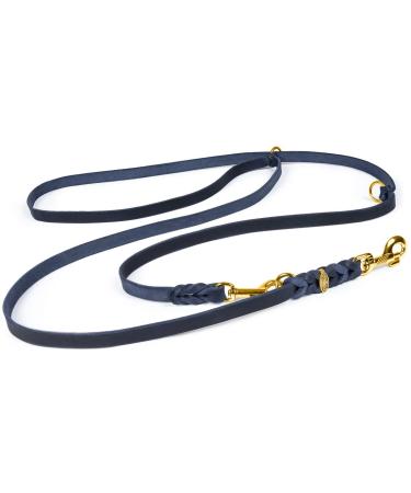 Copcopet-fat leather line for dogs-3-way adjustable dog leash made of soft leather with carabiners & fittings made of brass-braided leash 100% handmade in Germany (3.50 m x 12mm | blue) 3.50 m x 12 mm blue