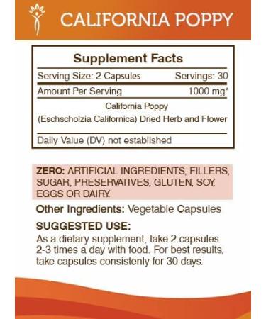 California Poppy 800mg 60 Capsules - Eschscholzia Californica Dried Herb & Flower 60ct - Buy Online on GoSupps.com
